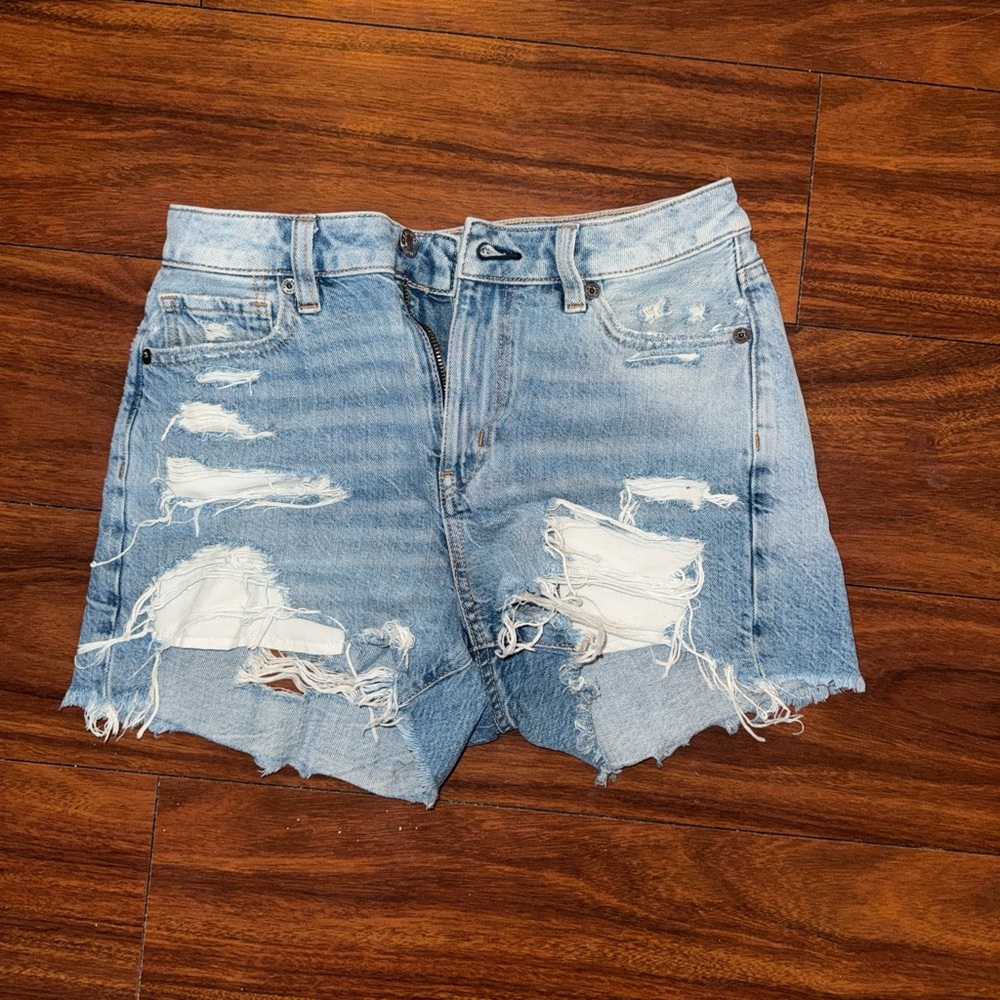 American Eagle Outfitters Blue Jean Shorts High-Waisted Distressed